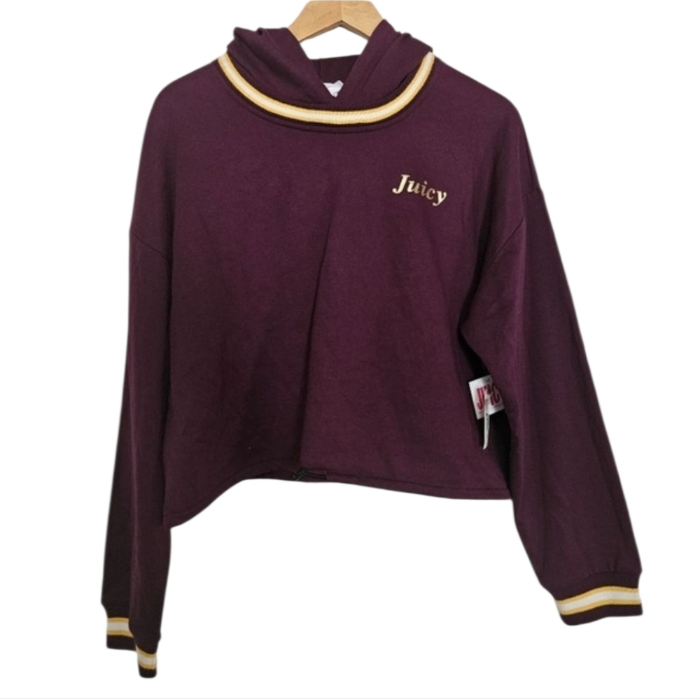 Juicy Couture Cinched Cropped Burgundy Hoodie Size L NWT